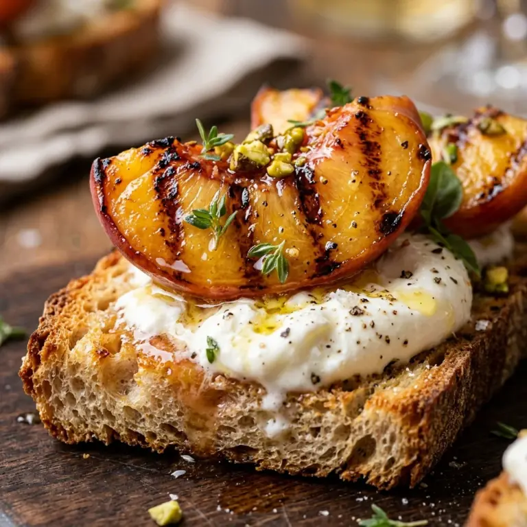 Grilled Peach Burrata Crostini