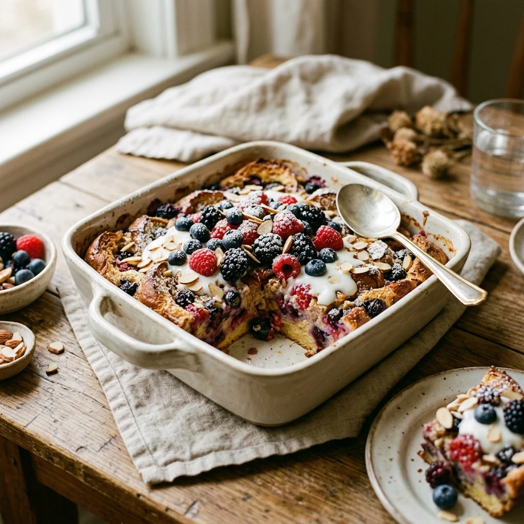 Mixed Berry Protein French Toast Bake
