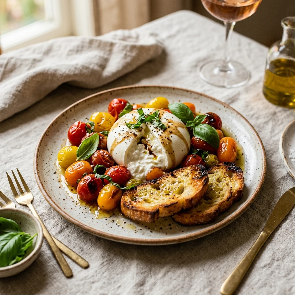 Roasted Tomato Basil Burrata Appetizer