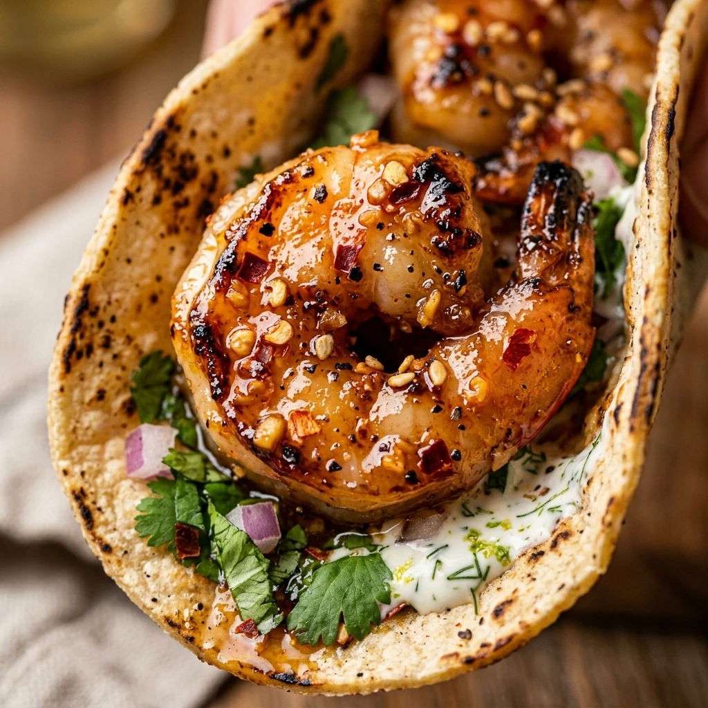Spicy Honey Garlic Shrimp Tacos