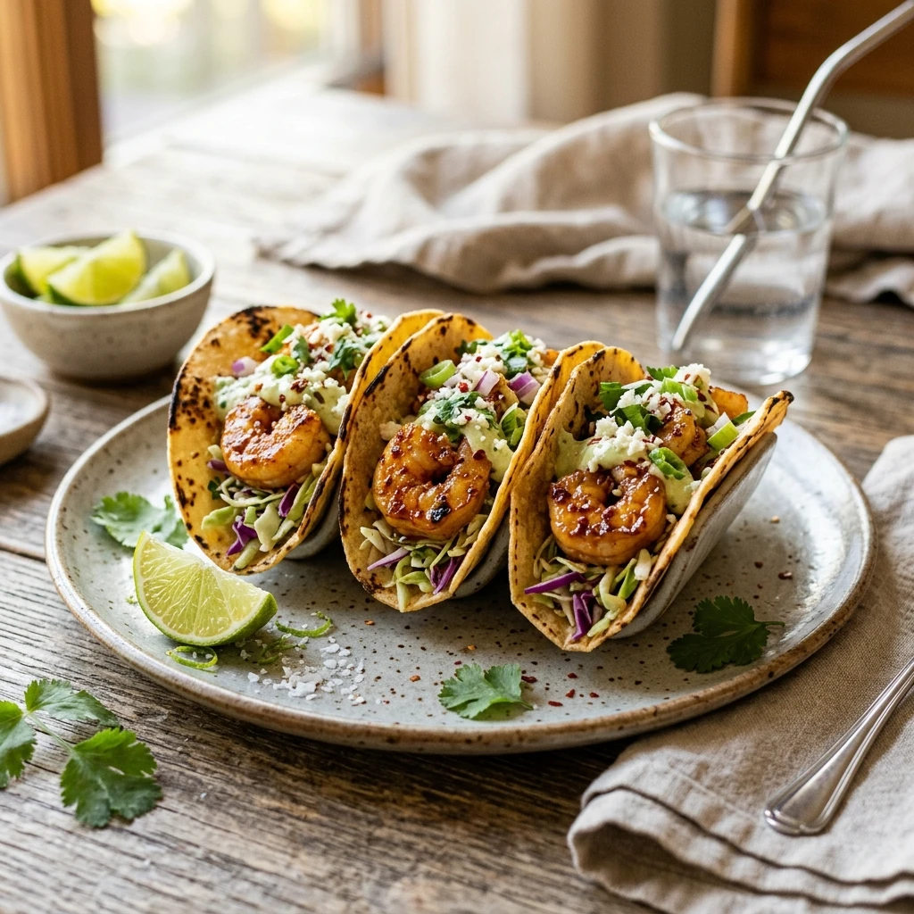 Spicy Honey Garlic Shrimp Tacos