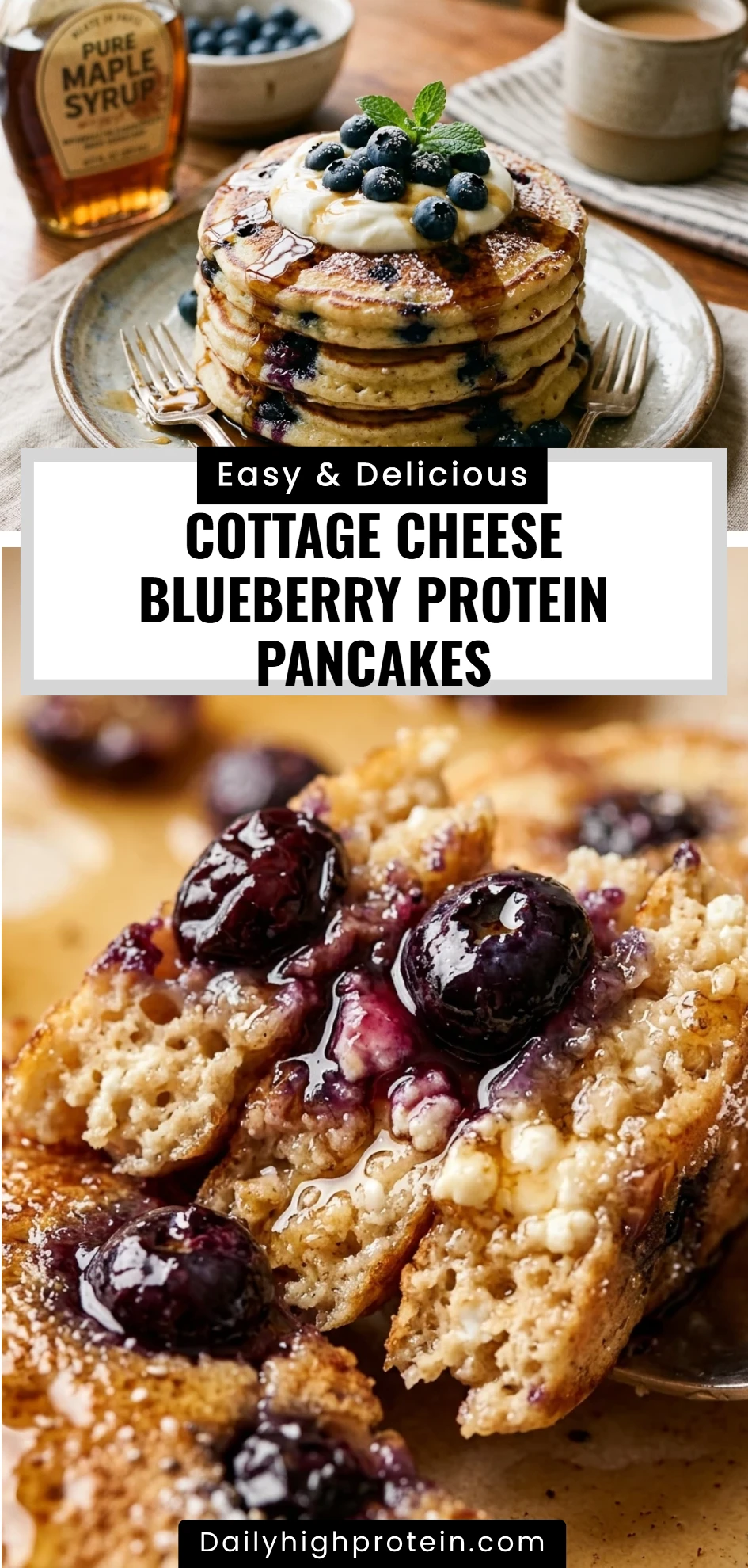 Cottage Cheese Blueberry Protein Pancakes