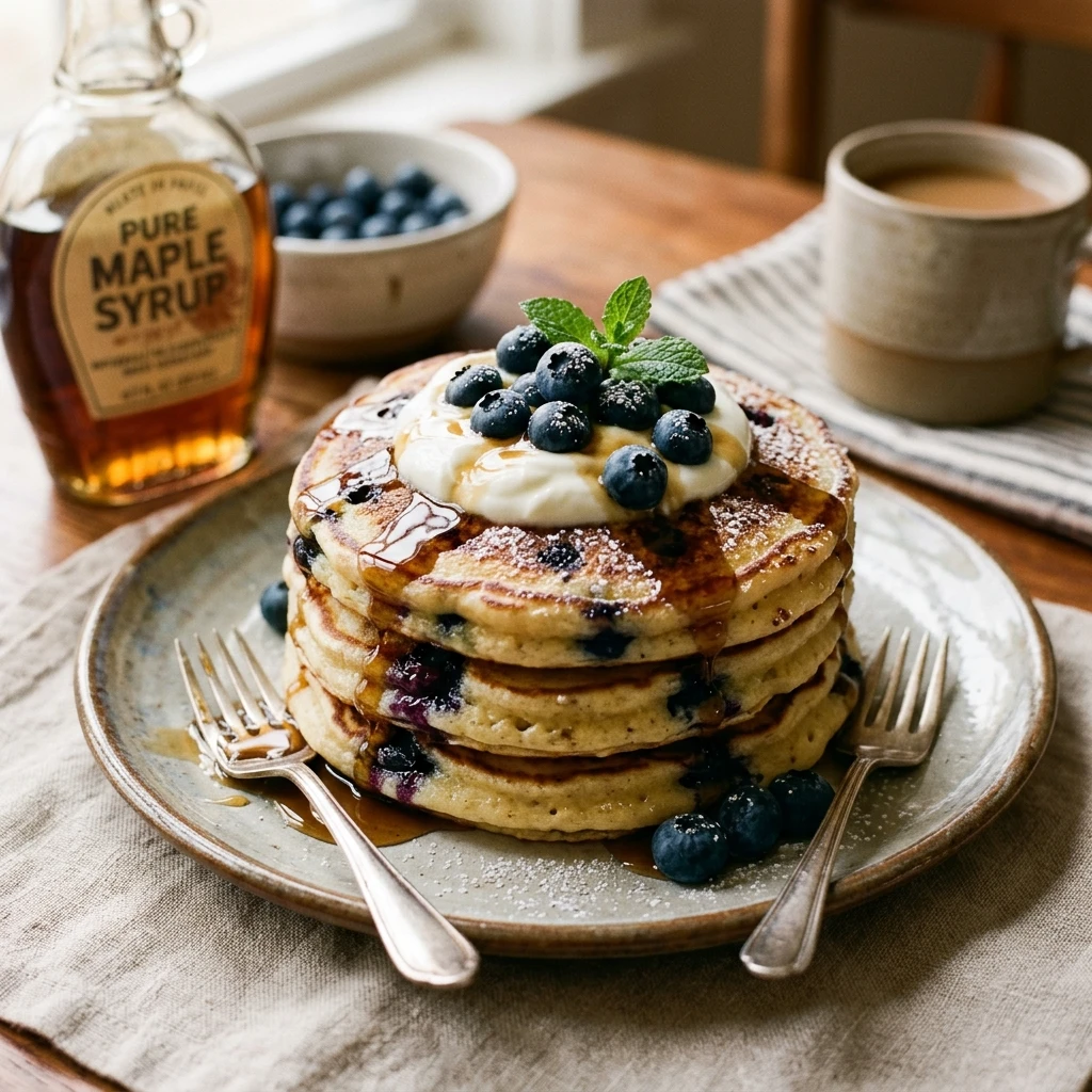 Cottage Cheese Blueberry Protein Pancakes