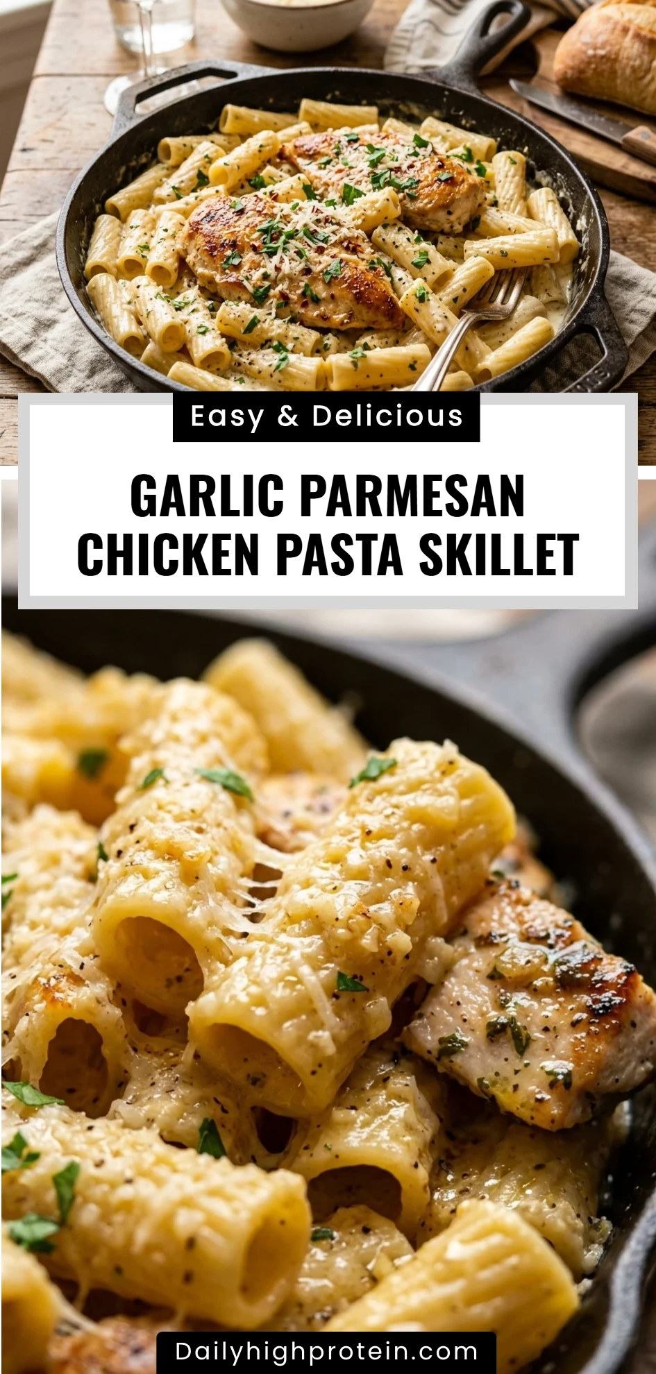 Garlic Parmesan Chicken Pasta Skillet
