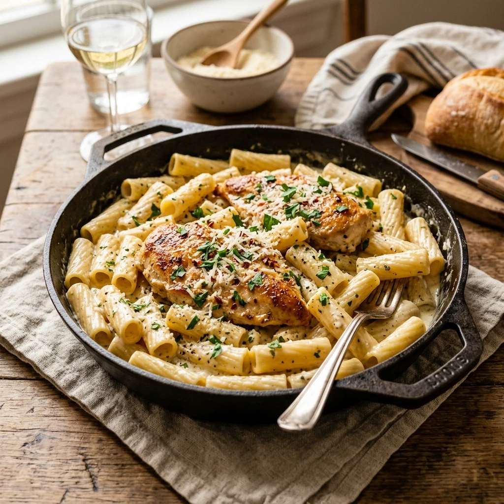 Garlic Parmesan Chicken Pasta Skillet