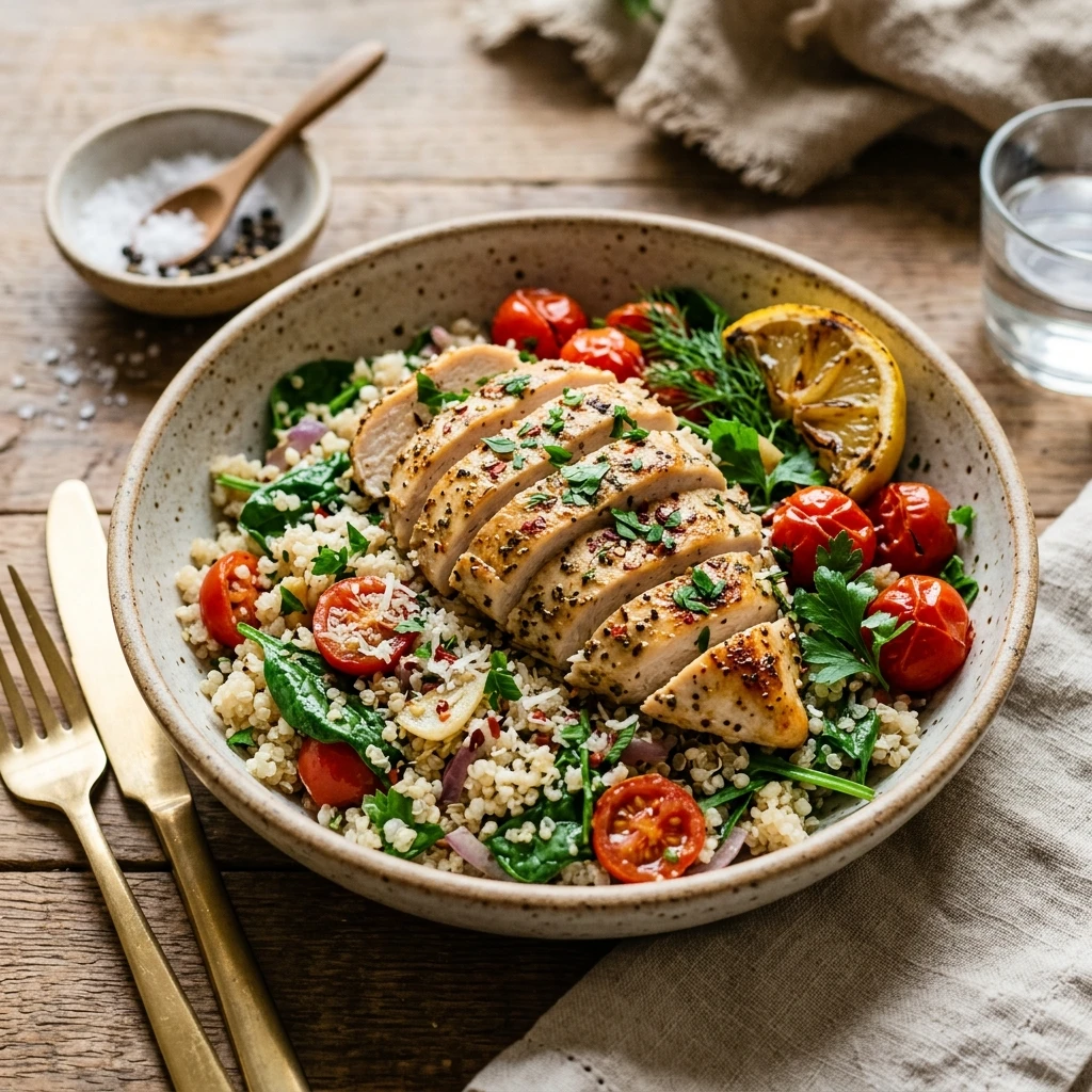 High Protein Garlic Chicken And Quinoa