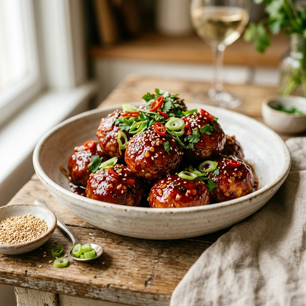 Sticky Gochujang Chicken Meatballs Recipe